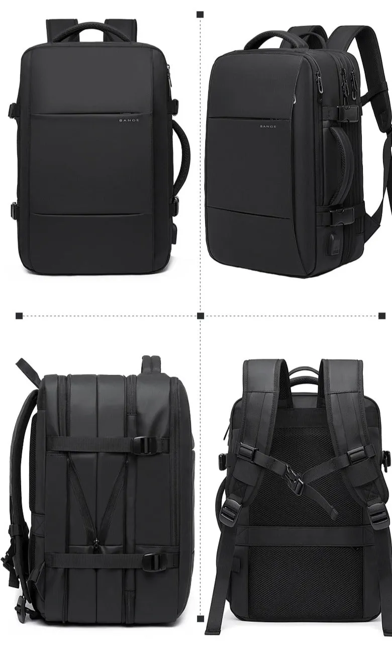 Multi-Layered Travel Backpack 17-inches Expandable Laptop Pack in Black