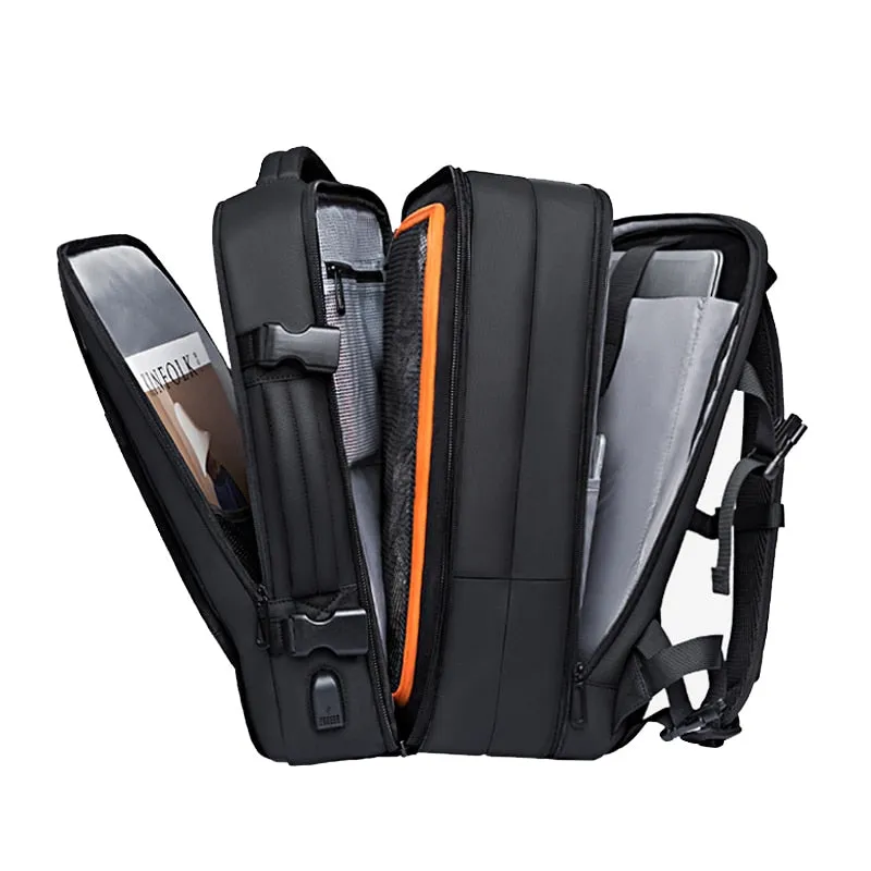 Multi-Layered Travel Backpack 17-inches Expandable Laptop Pack in Black