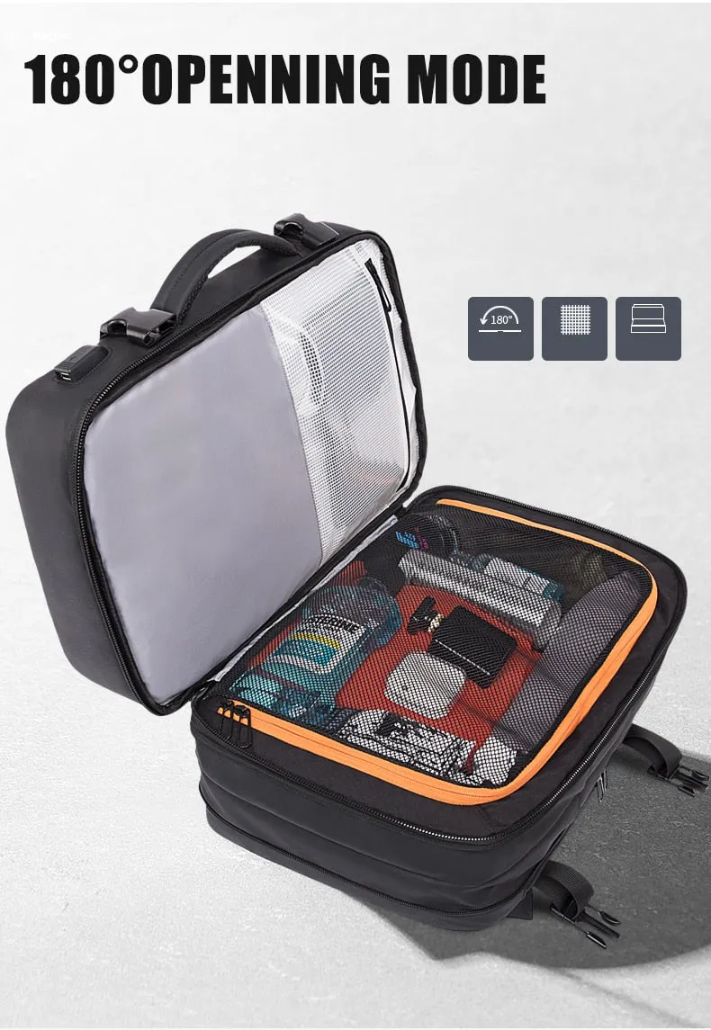 Multi-Layered Travel Backpack 17-inches Expandable Laptop Pack in Black