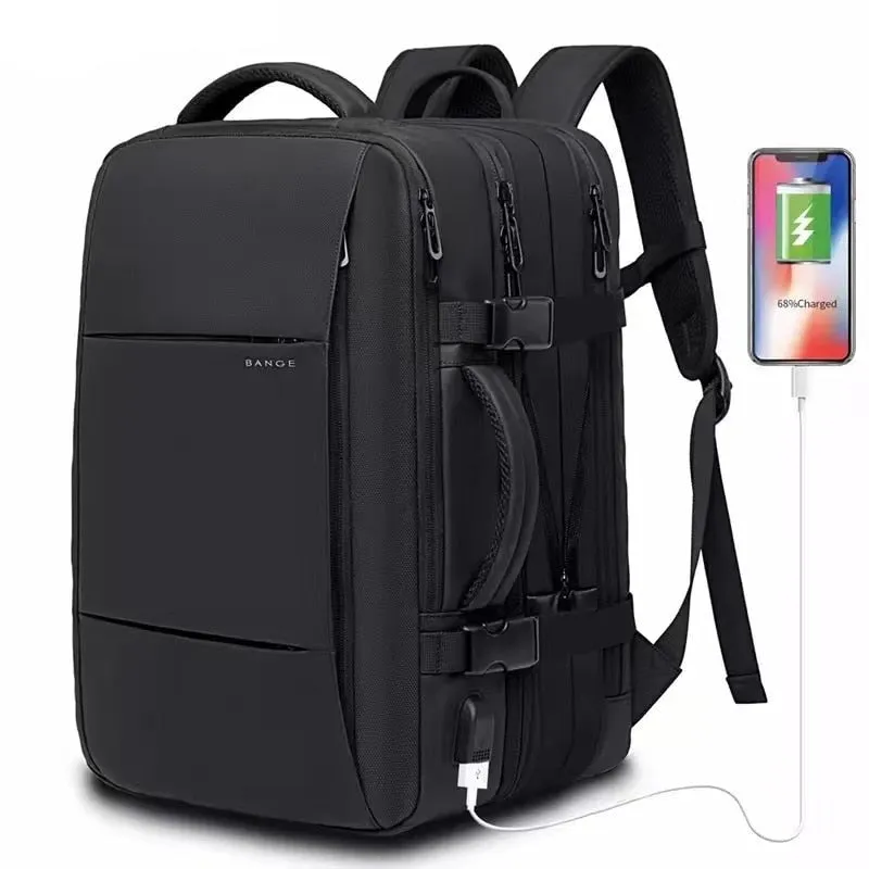 Multi-Layered Travel Backpack 17-inches Expandable Laptop Pack in Black