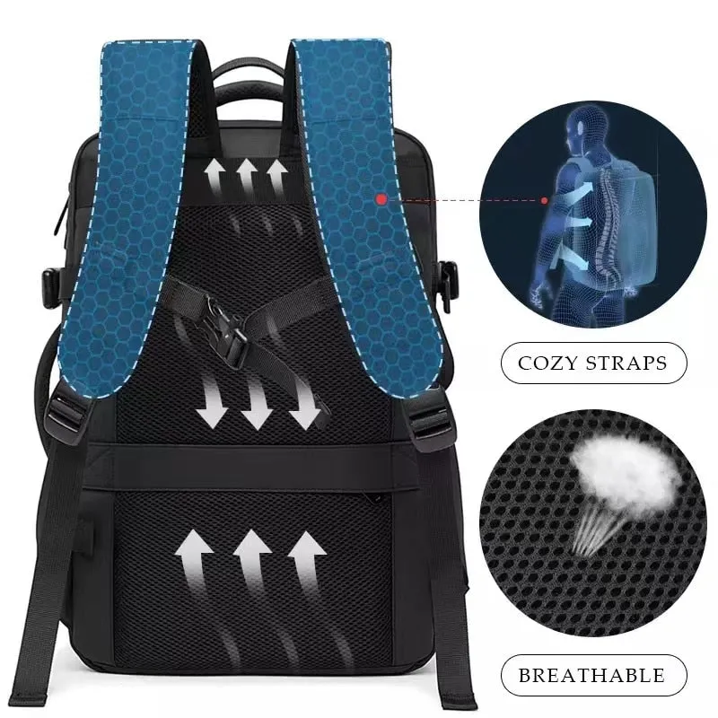 Multi-Layered Travel Backpack 17-inches Expandable Laptop Pack in Black