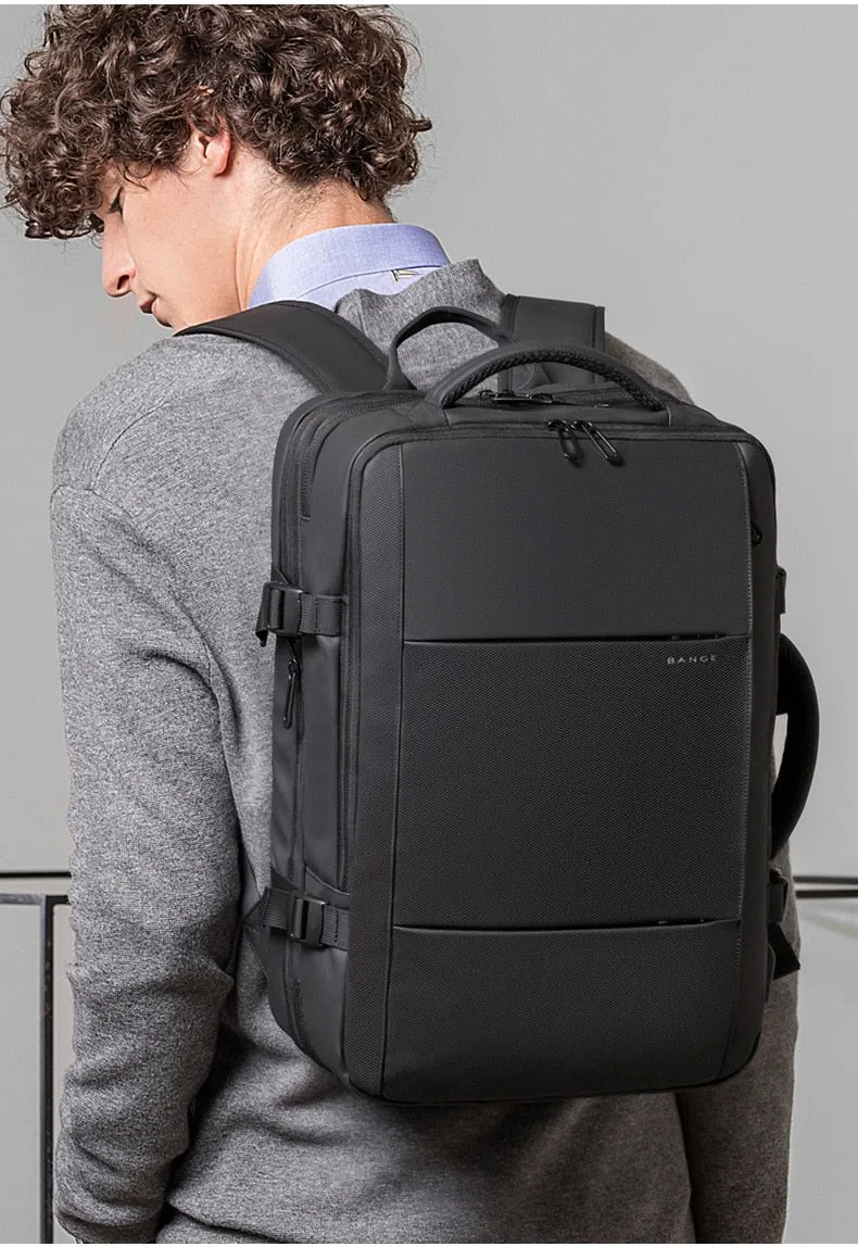 Multi-Layered Travel Backpack 17-inches Expandable Laptop Pack in Black