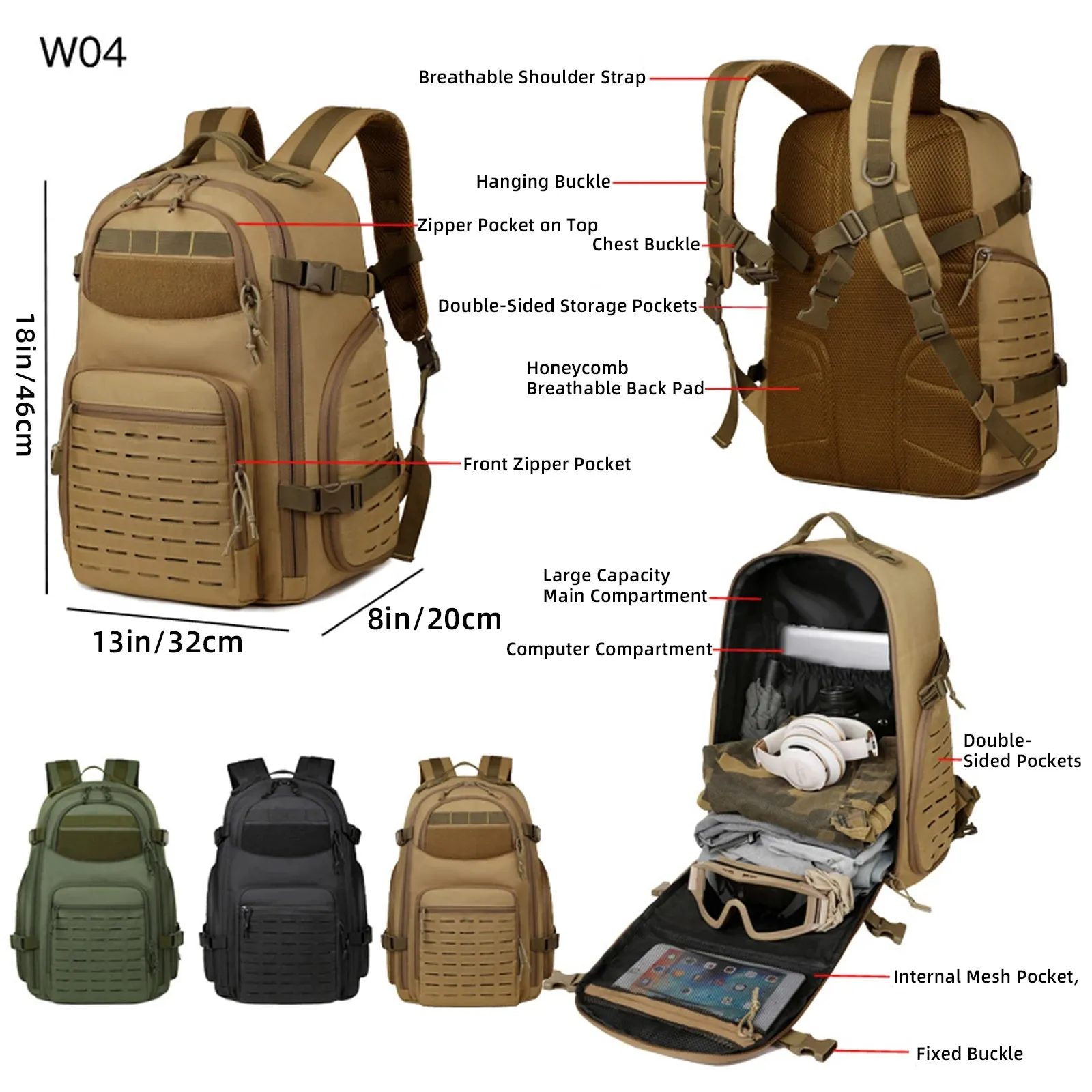 Multifunctional Travel Storage Bags Military Tactical Travel Backpack Waterproof Breathable Carry on Bags for Climbing Hiking