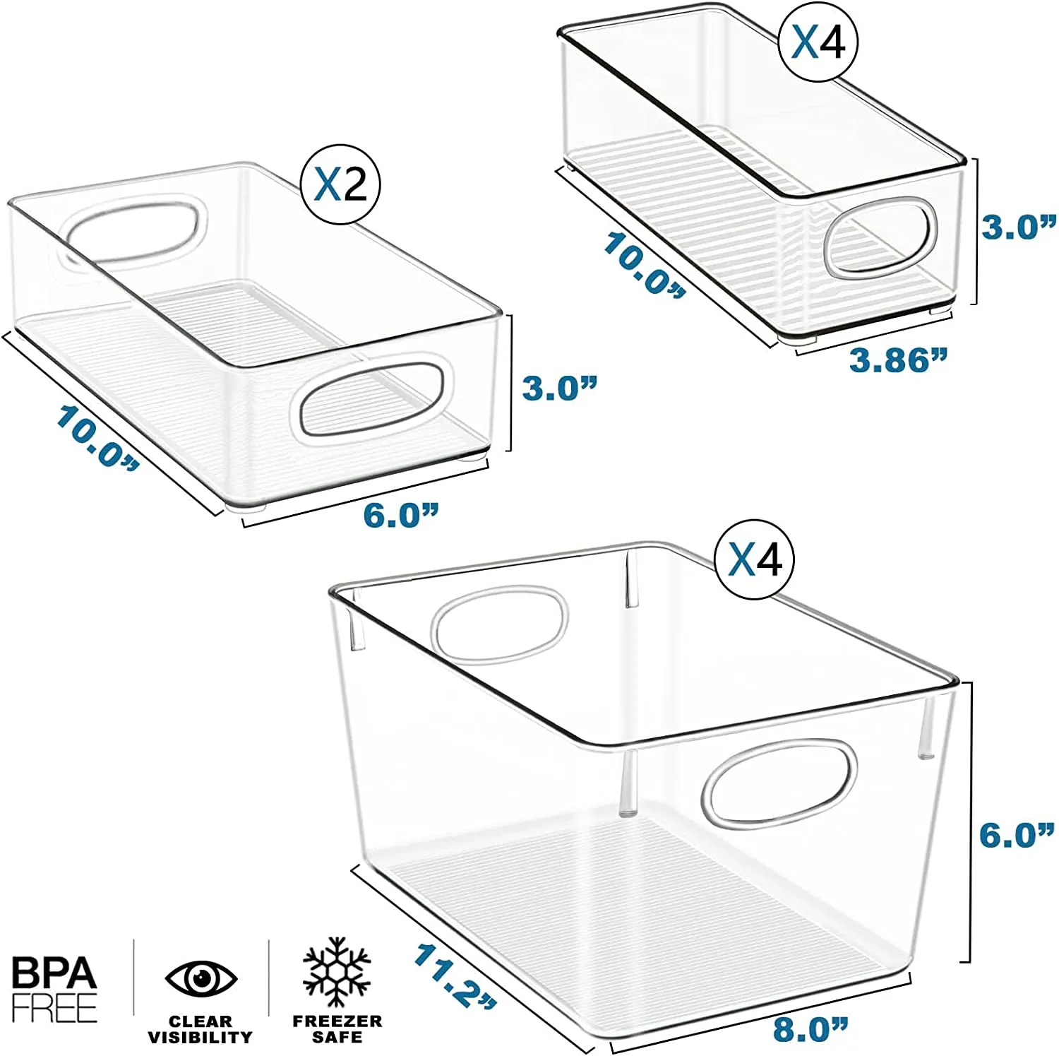 NEW Clear Fridge Organizer Bins Set - 10 Piece Plastic Refrigerator Organizers and Storage Bins, Clear Freezer Storage Bins, Fridge Organization Bins, Snack Organizer Fridge Bins with Handle for Freezer