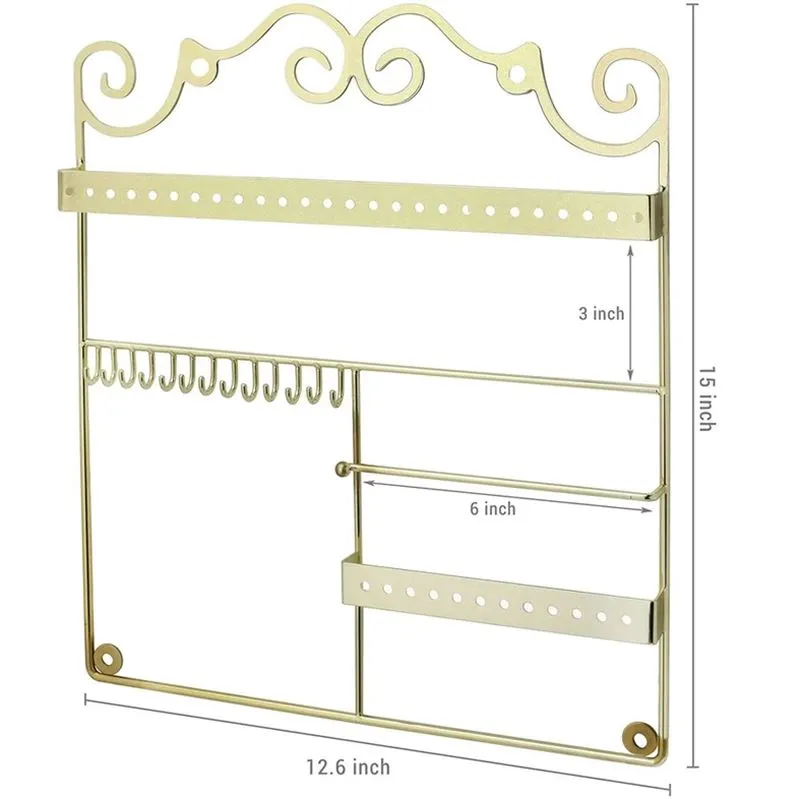 New MYGIFT NECKLACE & JEWELRY WALL ORGANIZER Brass Tone Metal Elegant Scrollwork, Hanging