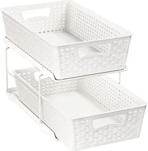 New SimpleHouseware 2 Tier Bathroom Organizer Tray Pull-Out Sliding Drawer/Under-Sink Storage, White