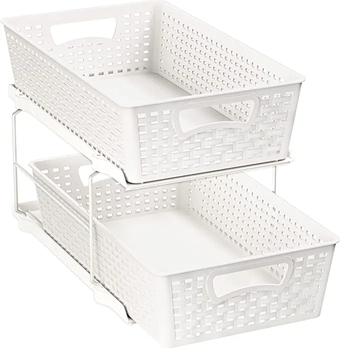 New SimpleHouseware 2 Tier Bathroom Organizer Tray Pull-Out Sliding Drawer/Under-Sink Storage, White