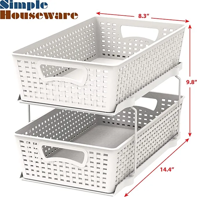 New SimpleHouseware 2 Tier Bathroom Organizer Tray Pull-Out Sliding Drawer/Under-Sink Storage, White
