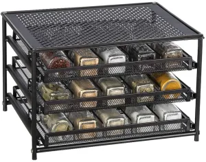 NEX Iron Spice Rack 3 Tier 30-Bottle Spice Drawer Organizer for Pantry Kitchen Cabinet, Metal, Brown! Bottles NOT included