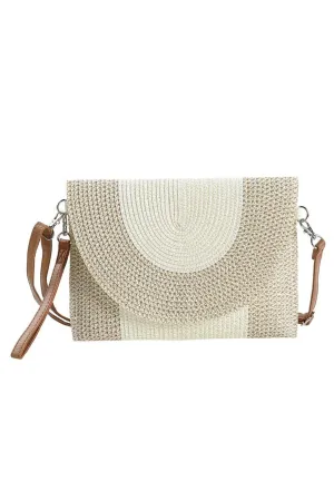 Nora 2-Tone Straw Crossbody Bag/Clutch: Beige