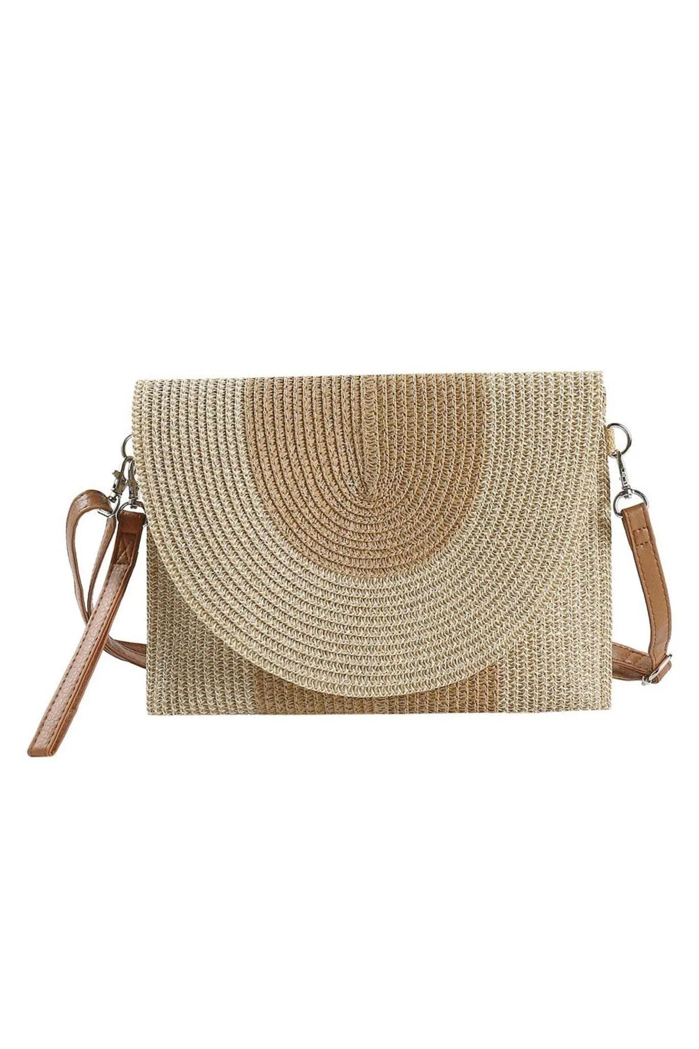 Nora 2-Tone Straw Crossbody Bag/Clutch: Beige