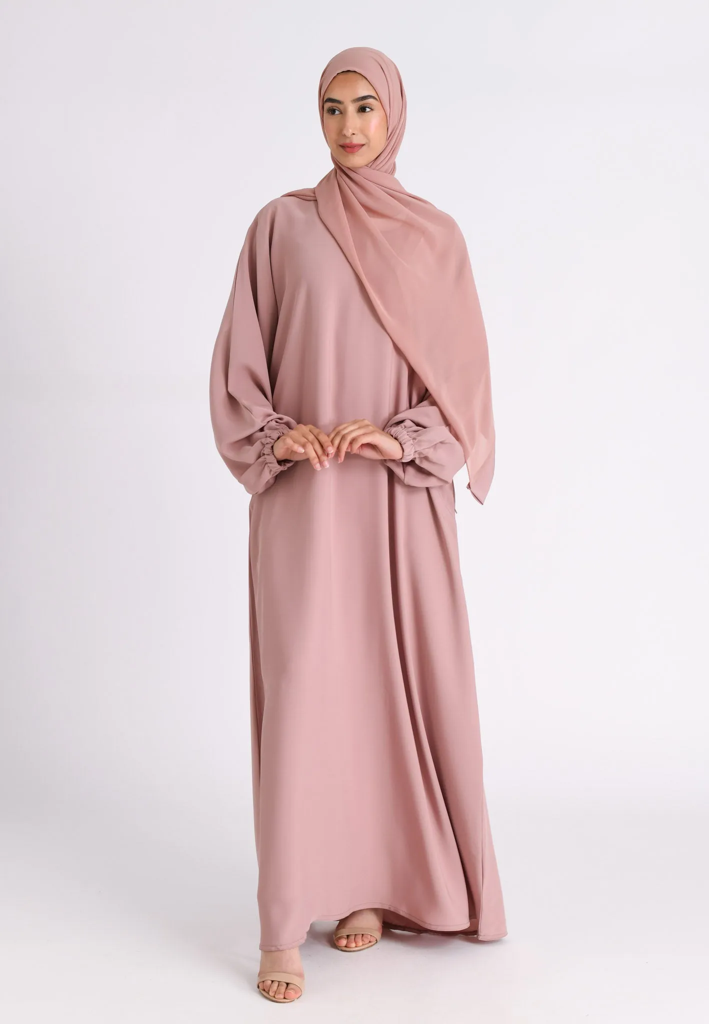 Nude Closed Abaya with Zip Pockets & Cuff Sleeves (Premium)