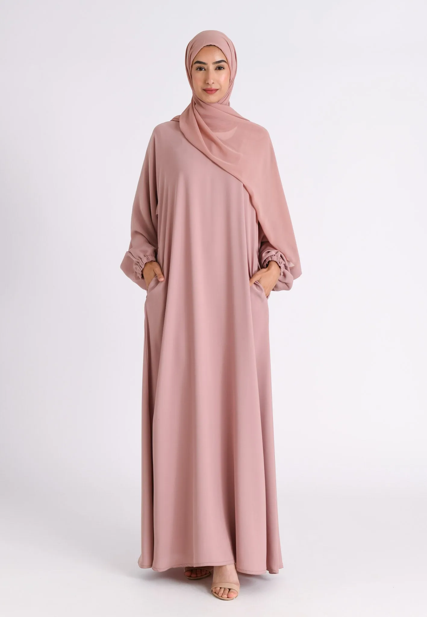 Nude Closed Abaya with Zip Pockets & Cuff Sleeves (Premium)