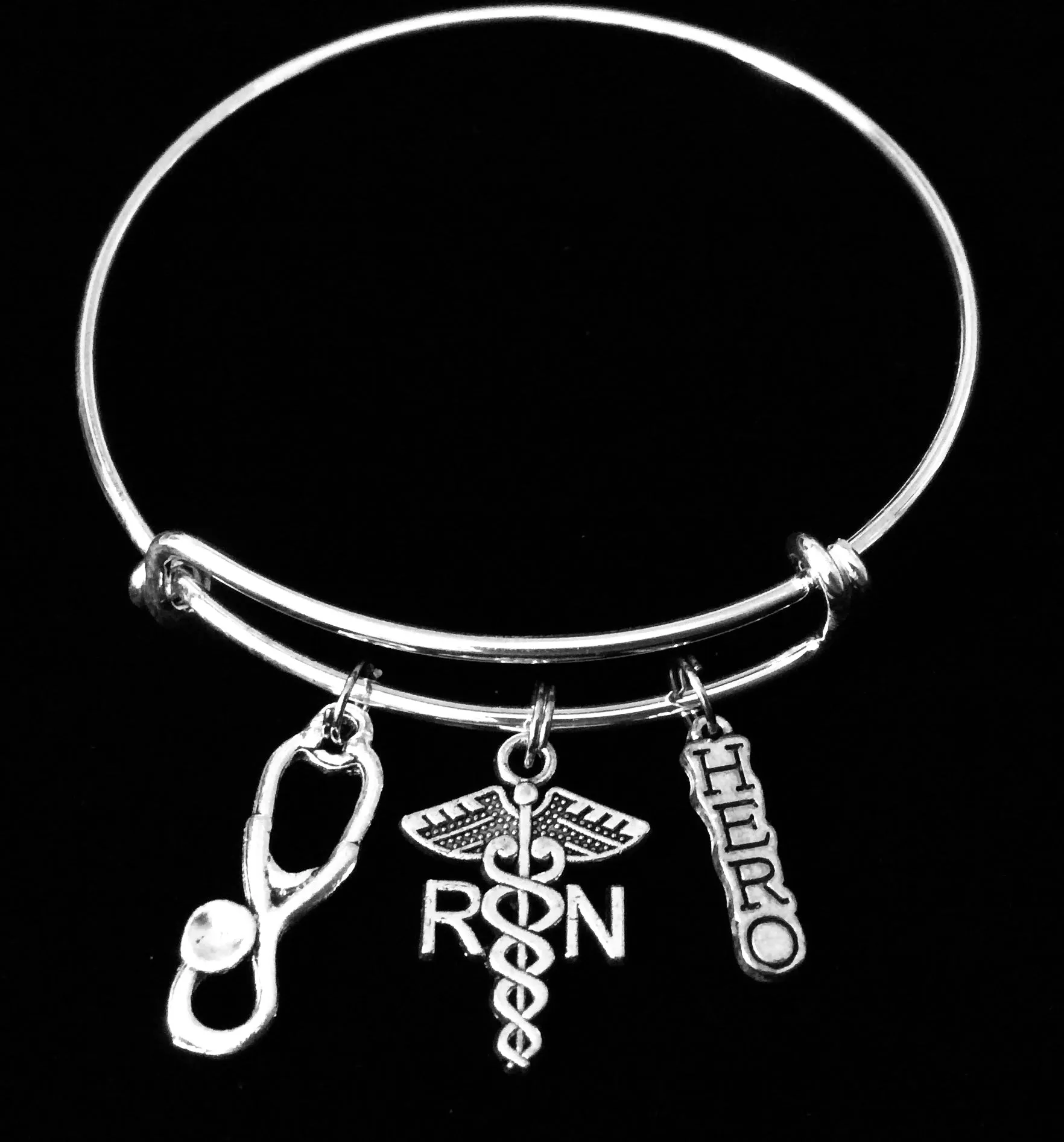 Nurse Hero RN Gift Stethoscope Caduceus Silver Expandable Charm Bracelet Adjustable One Size Fits All Nurse Gift