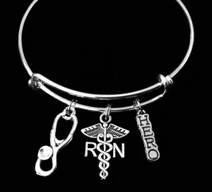 Nurse Hero RN Gift Stethoscope Caduceus Silver Expandable Charm Bracelet Adjustable One Size Fits All Nurse Gift