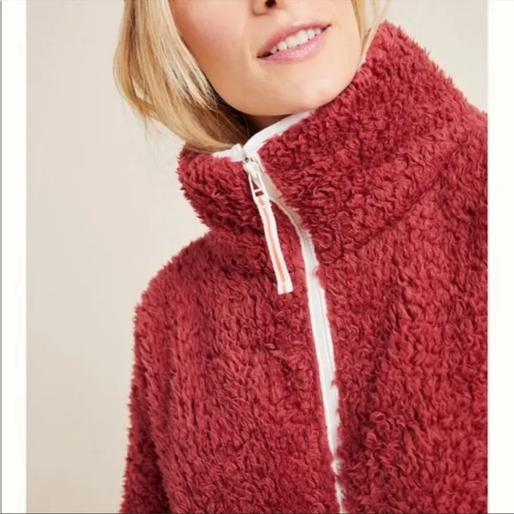 NWT Anthropologie  Annette Sherpa Pullover Sweater 1/4 zip Cozy w/pockets Fuzzy