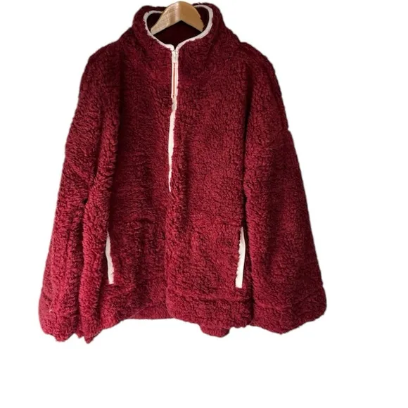 NWT Anthropologie  Annette Sherpa Pullover Sweater 1/4 zip Cozy w/pockets Fuzzy