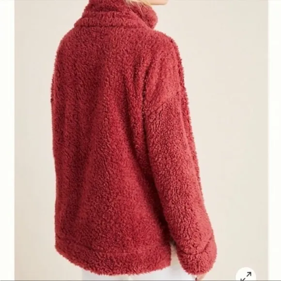 NWT Anthropologie  Annette Sherpa Pullover Sweater 1/4 zip Cozy w/pockets Fuzzy