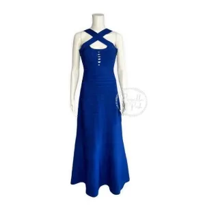 NWT Herve Leger Chrissy Cross-Strap Mermaid Bandage Gown Royal Blue