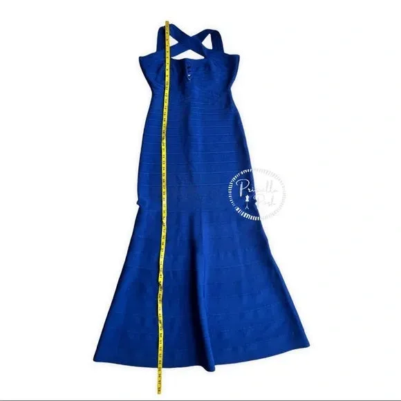 NWT Herve Leger Chrissy Cross-Strap Mermaid Bandage Gown Royal Blue