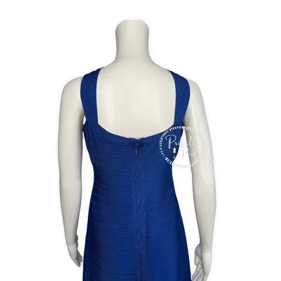 NWT Herve Leger Chrissy Cross-Strap Mermaid Bandage Gown Royal Blue