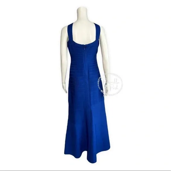 NWT Herve Leger Chrissy Cross-Strap Mermaid Bandage Gown Royal Blue