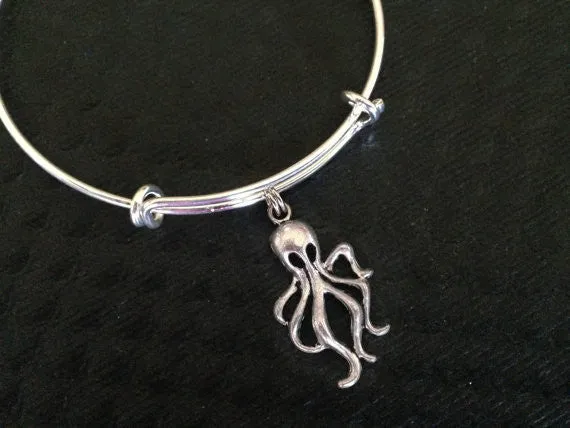 Octopus Charm Bracelet Expandable Adjustable Wire Bangle Inspirational Meaningful Trendy Handmade Nautical