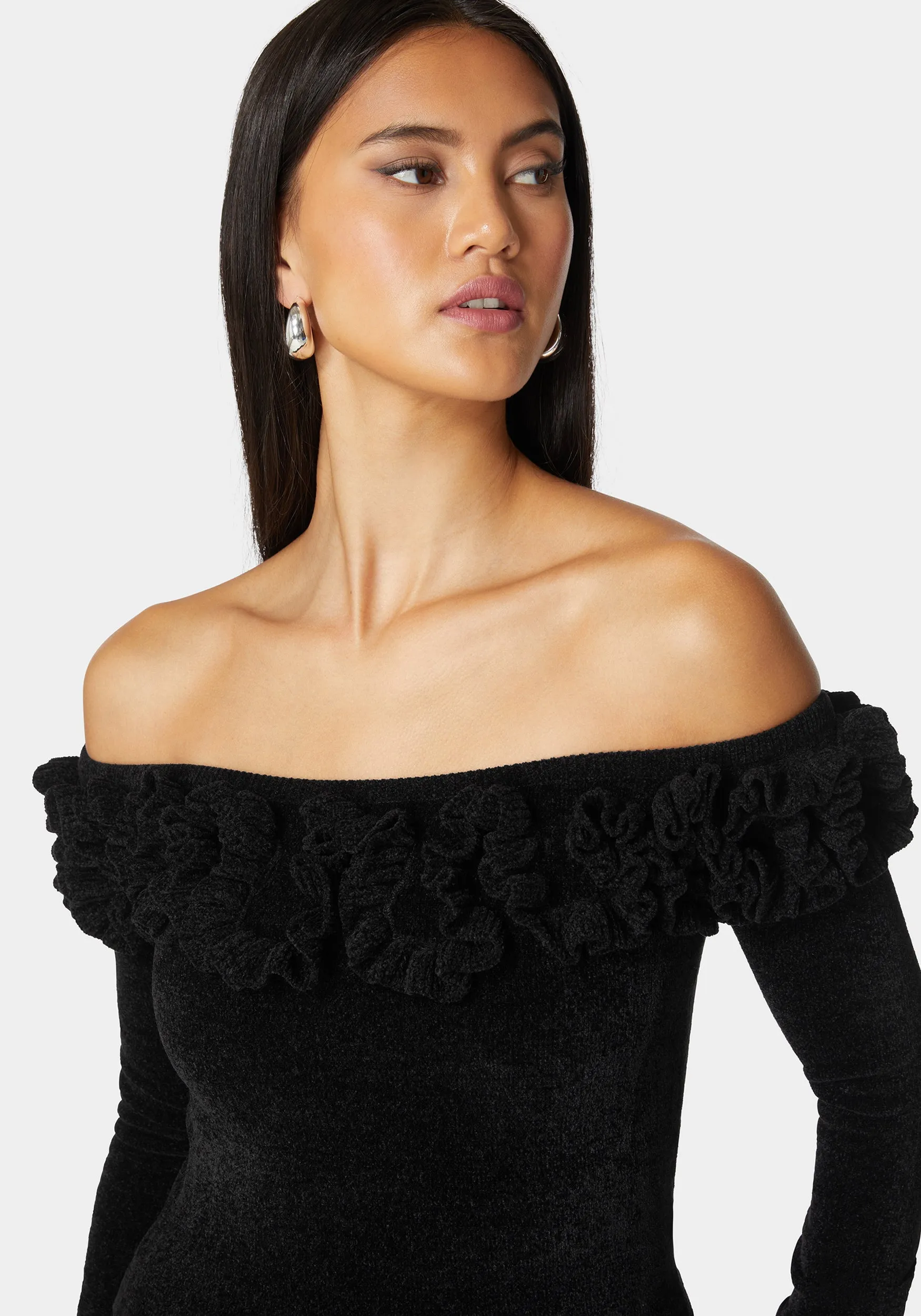 Off Shoulder Ruffle Detail Sweater