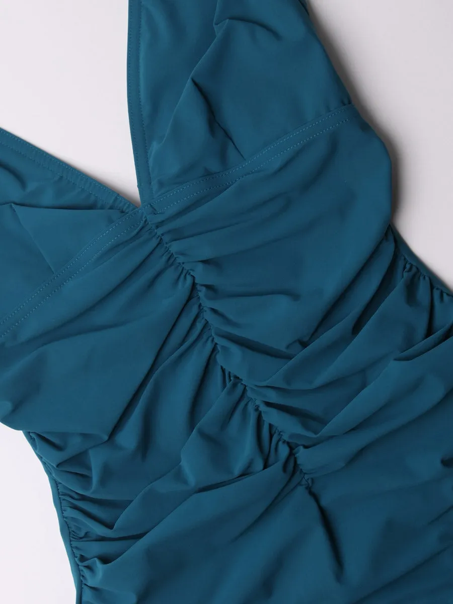 One Piece V Neck Ruching In Juniper