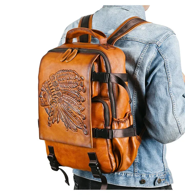 Osceola Embossed Leather Work & Travel Backpack - Black/Brown - One Size