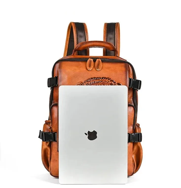 Osceola Embossed Leather Work & Travel Backpack - Black/Brown - One Size