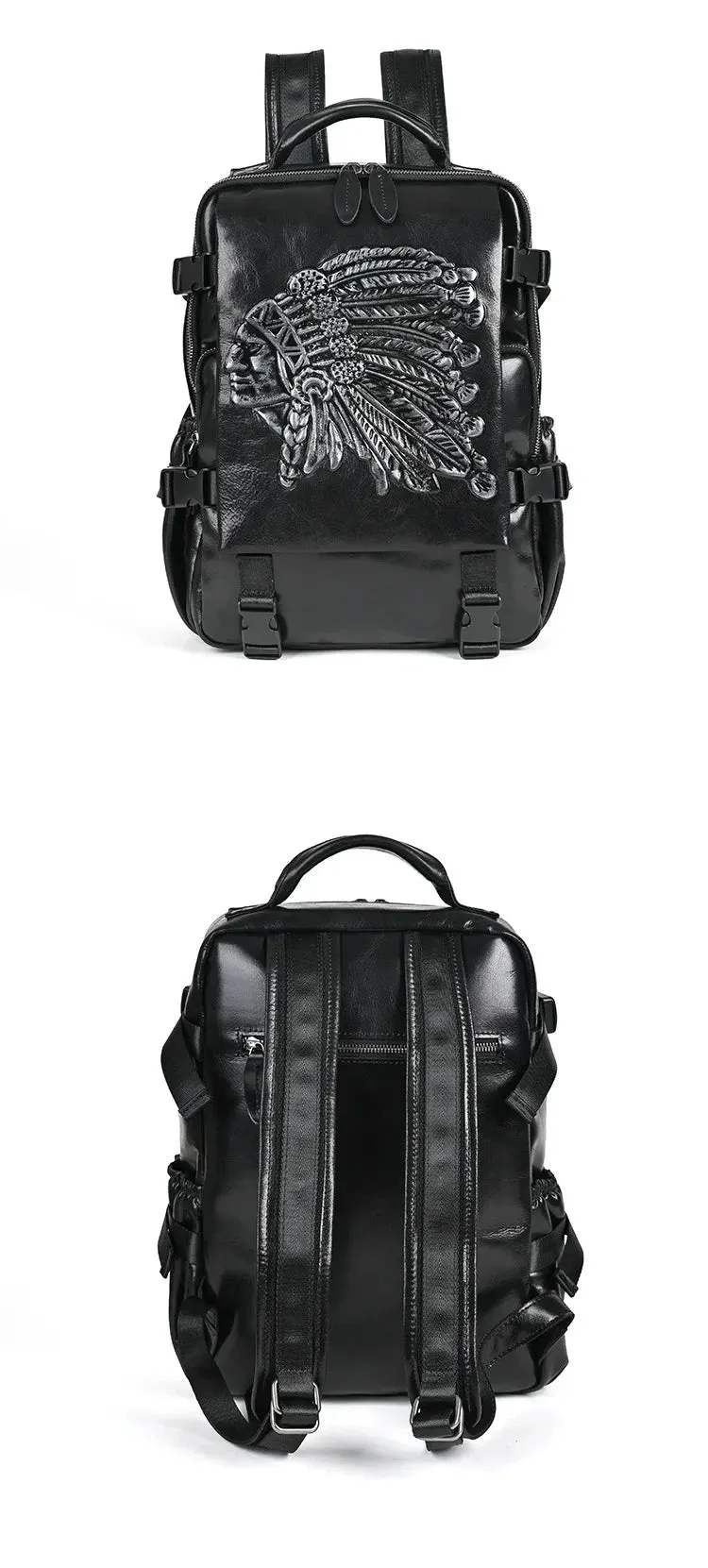 Osceola Embossed Leather Work & Travel Backpack - Black/Brown - One Size