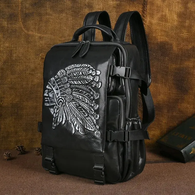 Osceola Embossed Leather Work & Travel Backpack - Black/Brown - One Size