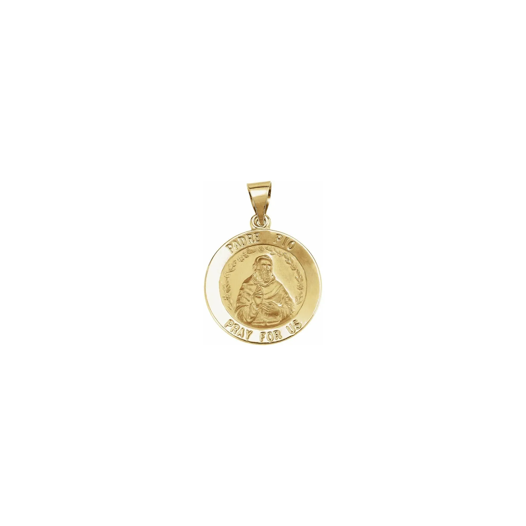 Padre Pio Round Lightweight Medal (14K)