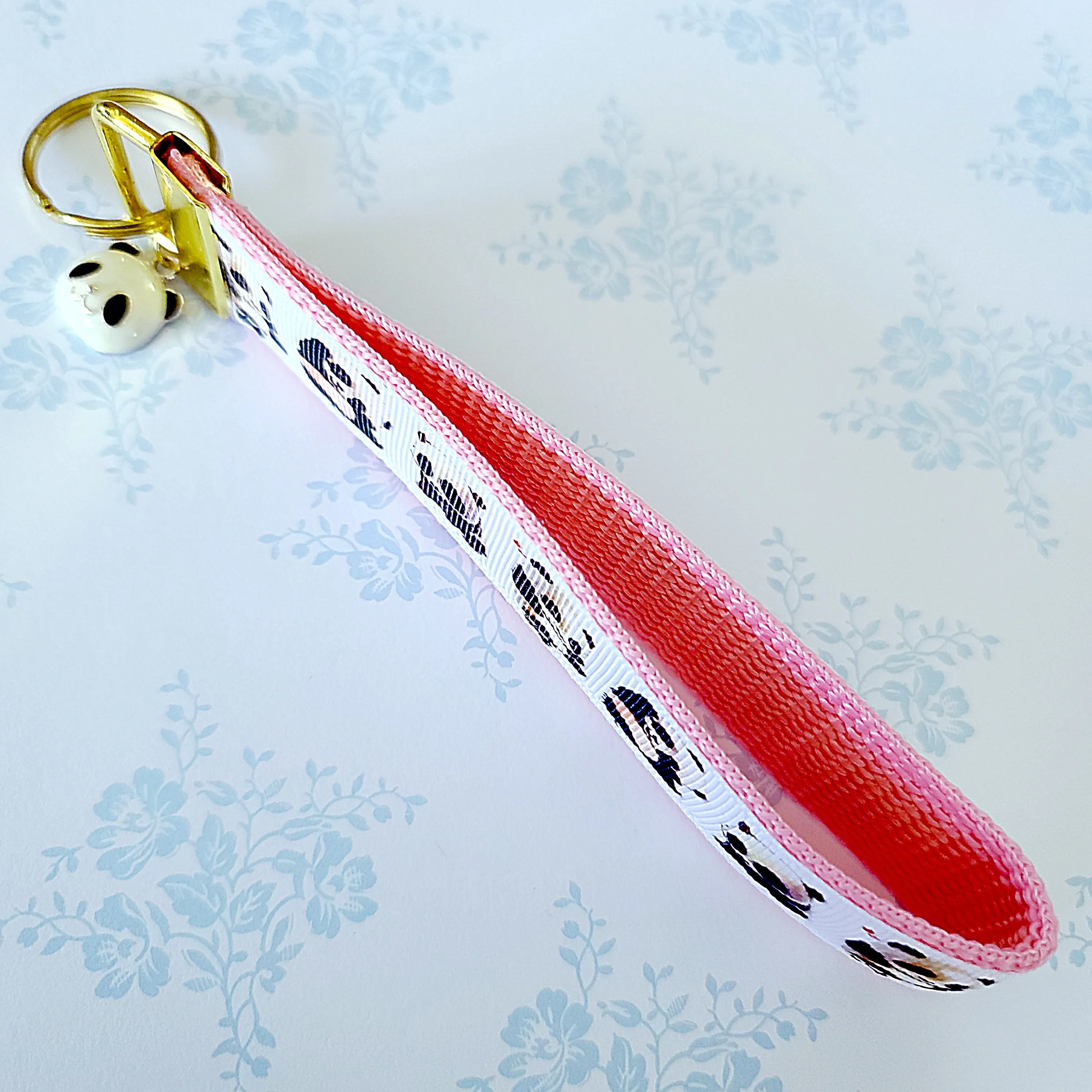 Pandas Being Adorable Key Fob Chain with Enameled Panda Charm
