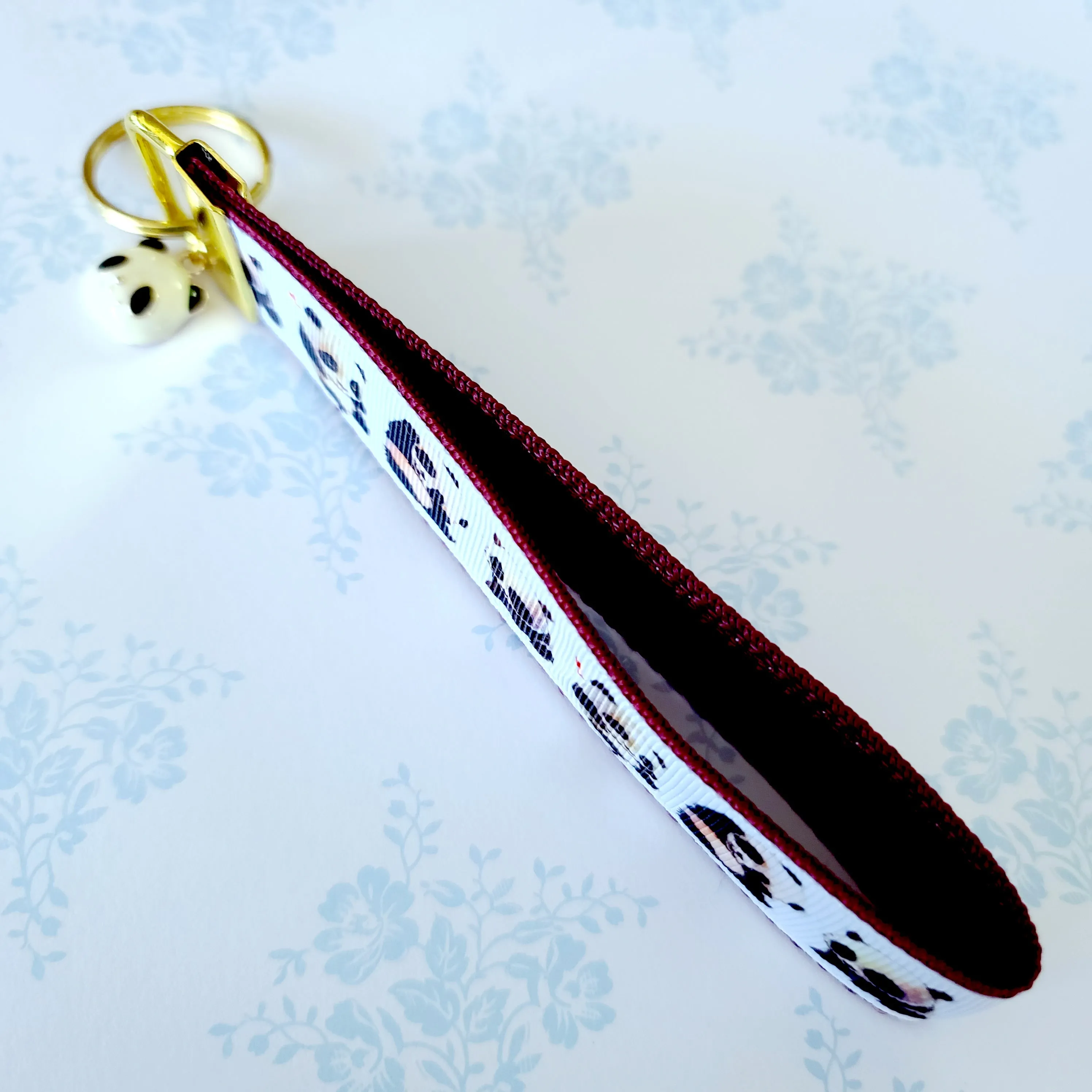Pandas Being Adorable Key Fob Chain with Enameled Panda Charm