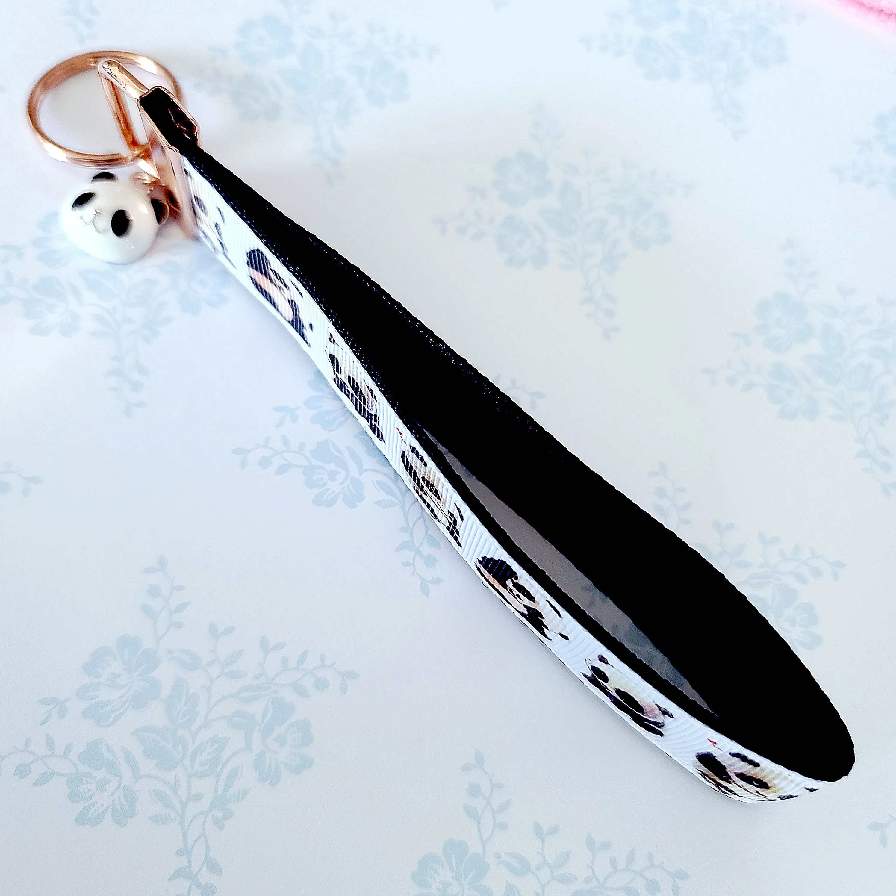 Pandas Being Adorable Key Fob Chain with Enameled Panda Charm
