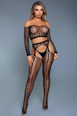 Patterned 2 Piece Knit Set with Garter