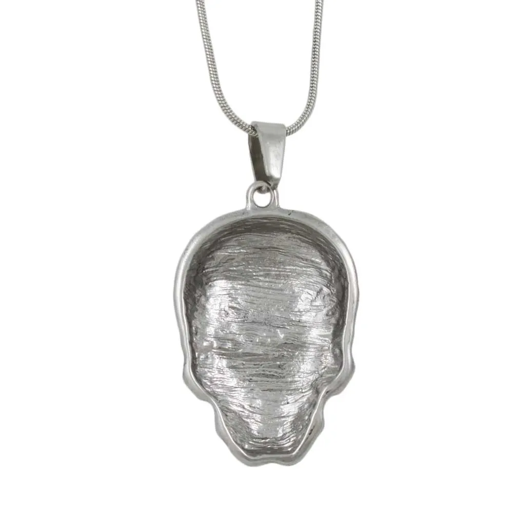 Patterned Antiqued Silver-tone Skull Pendant with Chain - PF501PT
