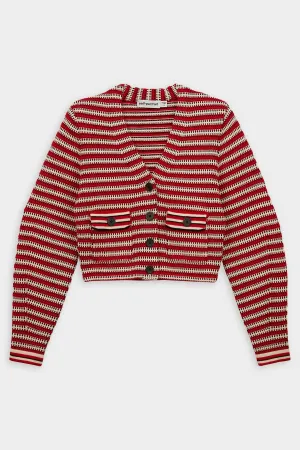 Patterned Knit Cardigan in Red