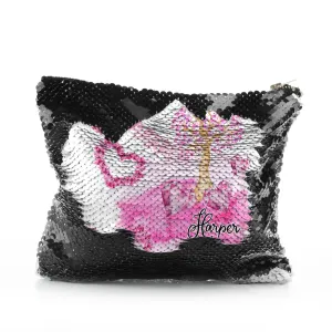 Personalised Sequin Zip Bag with Stylish Text and Pink Love Landscape Print