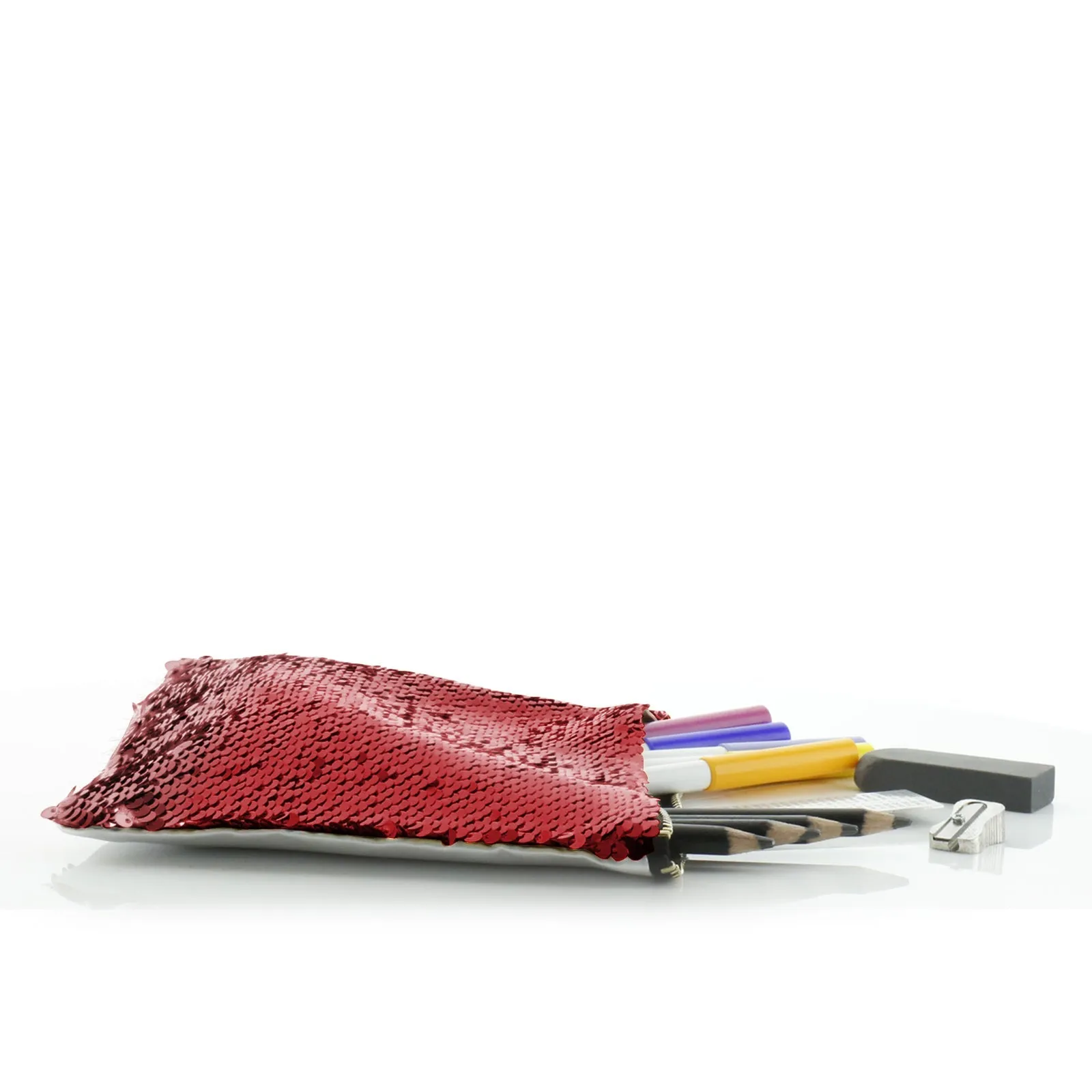 Personalised Sequin Zip Bag with White Goat with Red Flower Hair and Cute Text