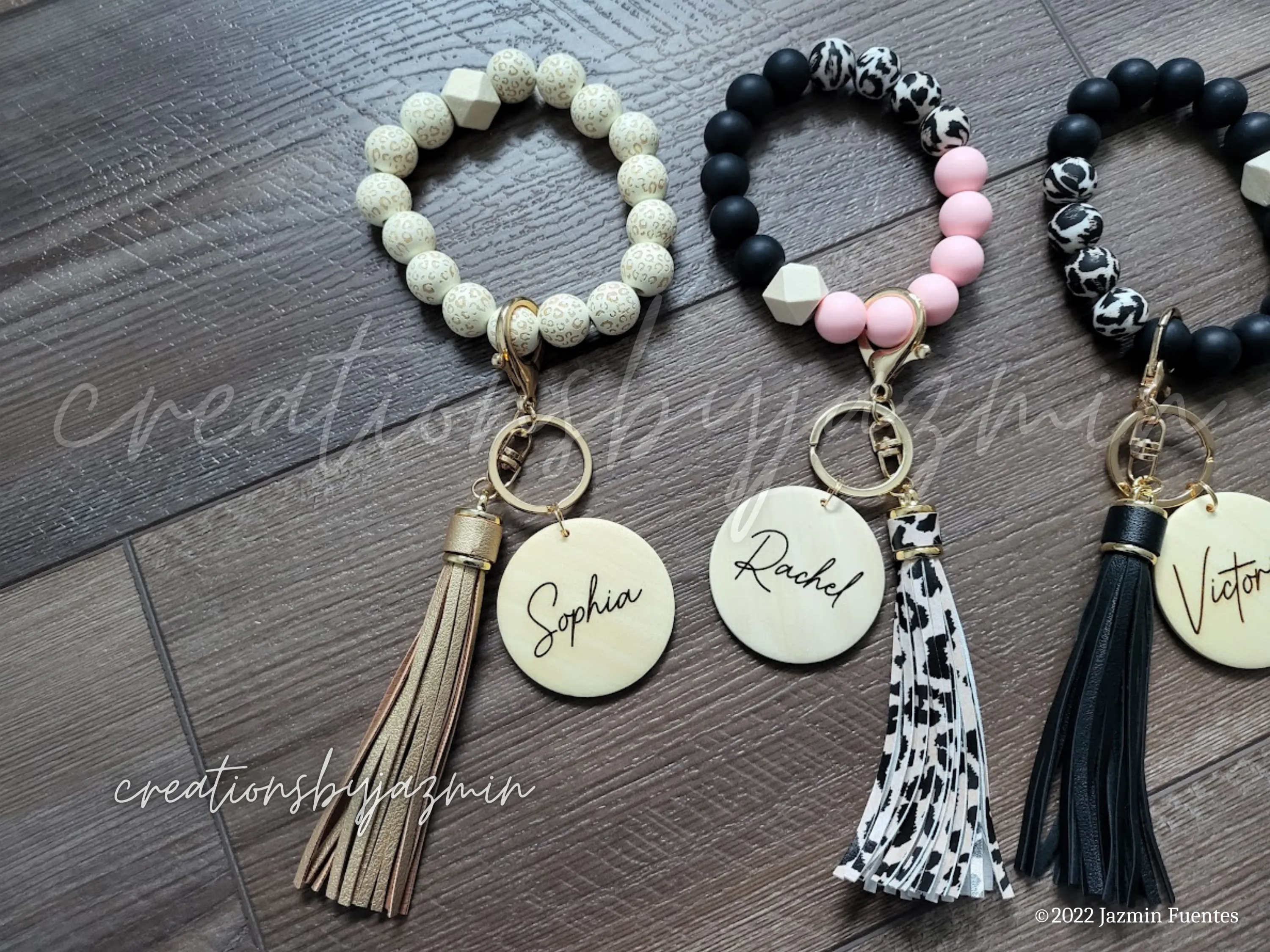 Personalized Name Keychain Wristlet, Mother's Day Gift, Gift For Her, Cute Beaded Keychains With Tassel