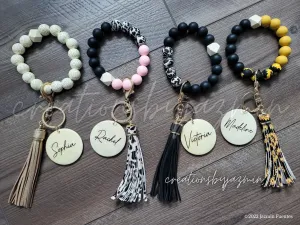 Personalized Name Keychain Wristlet, Mother's Day Gift, Gift For Her, Cute Beaded Keychains With Tassel