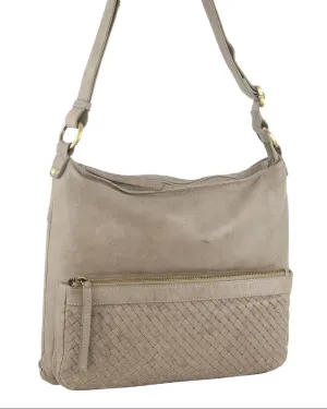 Pierre Cardin Woven Leather Ladies Cross-Body Bag Handbag - Taupe