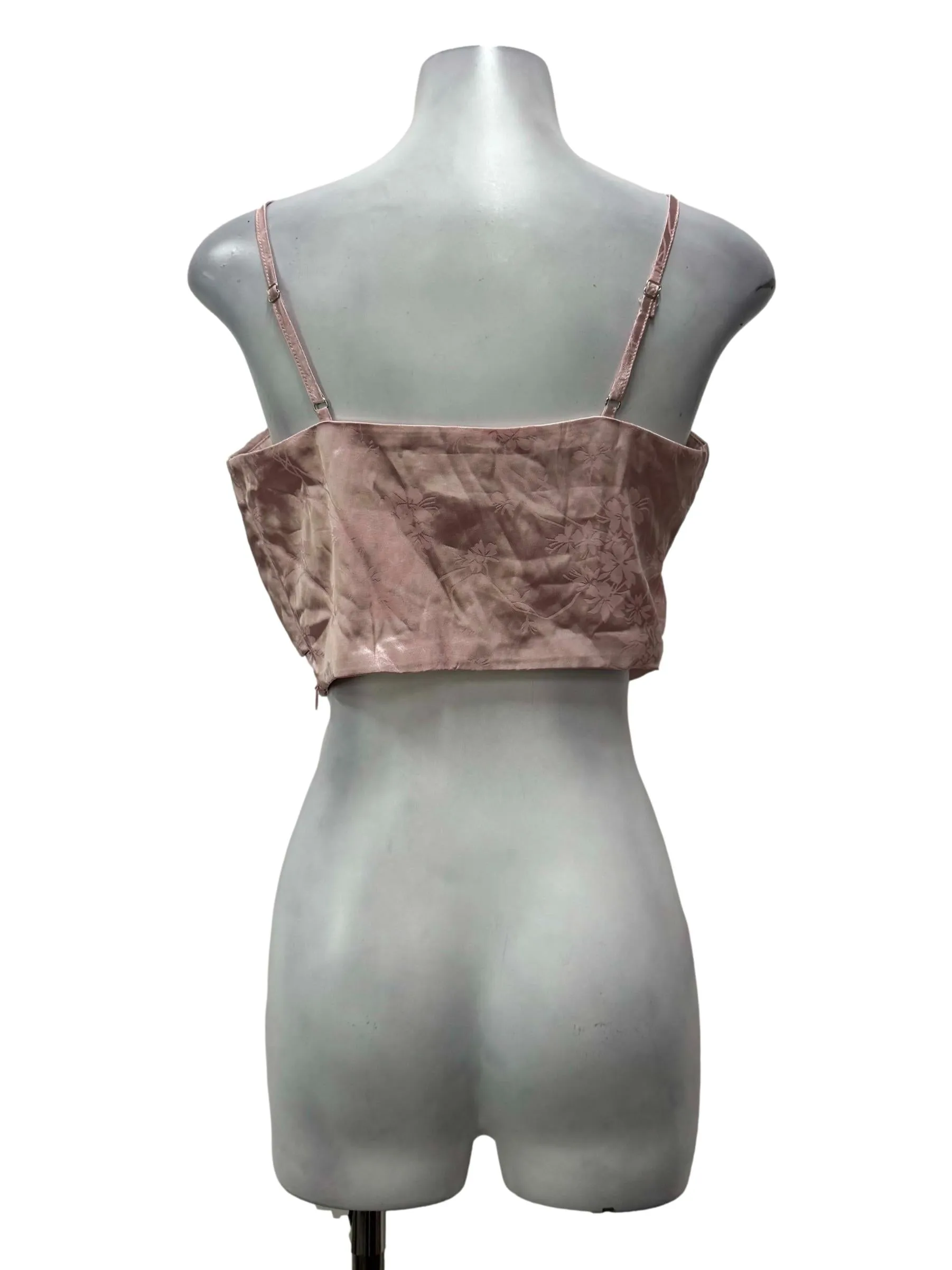 Pink Floral Patterned Cropped Sleeveless Top