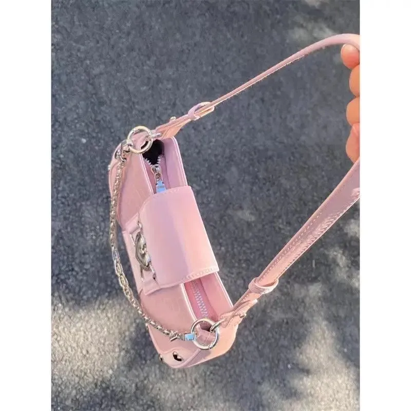 Pink Lolita Heart Studded Chain Shoulder Bag