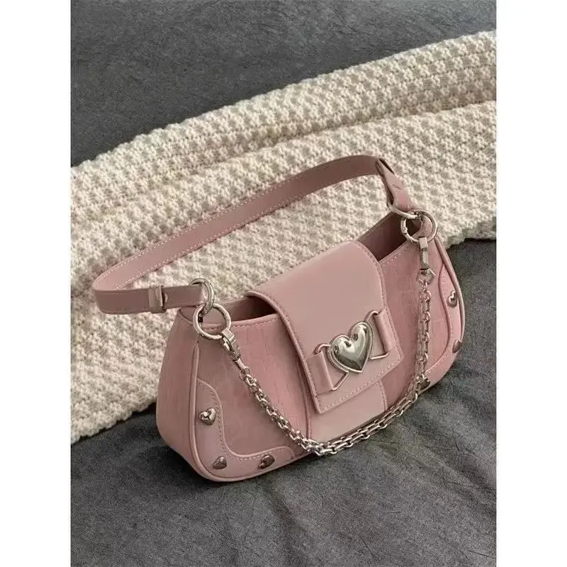 Pink Lolita Heart Studded Chain Shoulder Bag