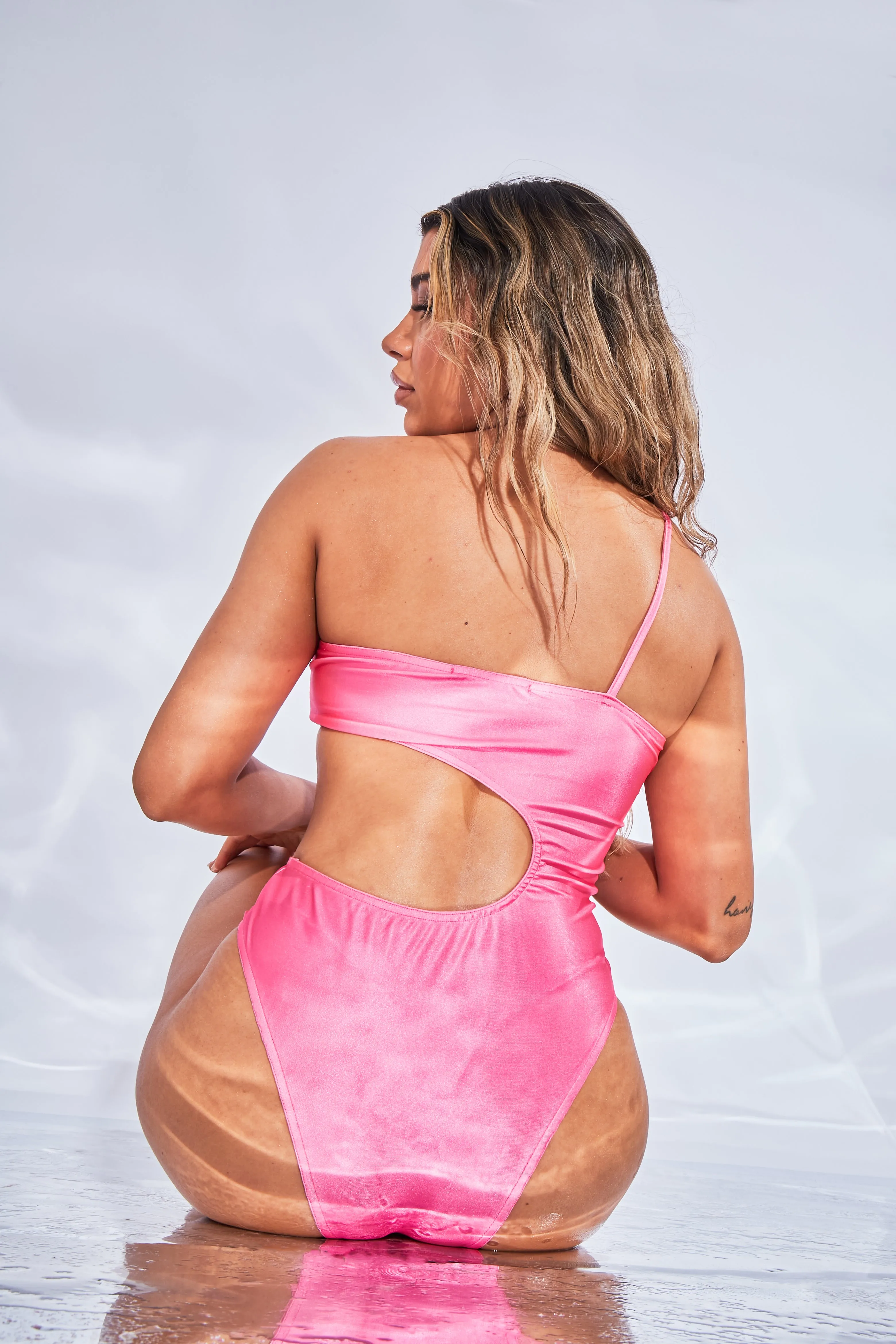 Pink One Shoulder Cut Out Swimsuit - Cali