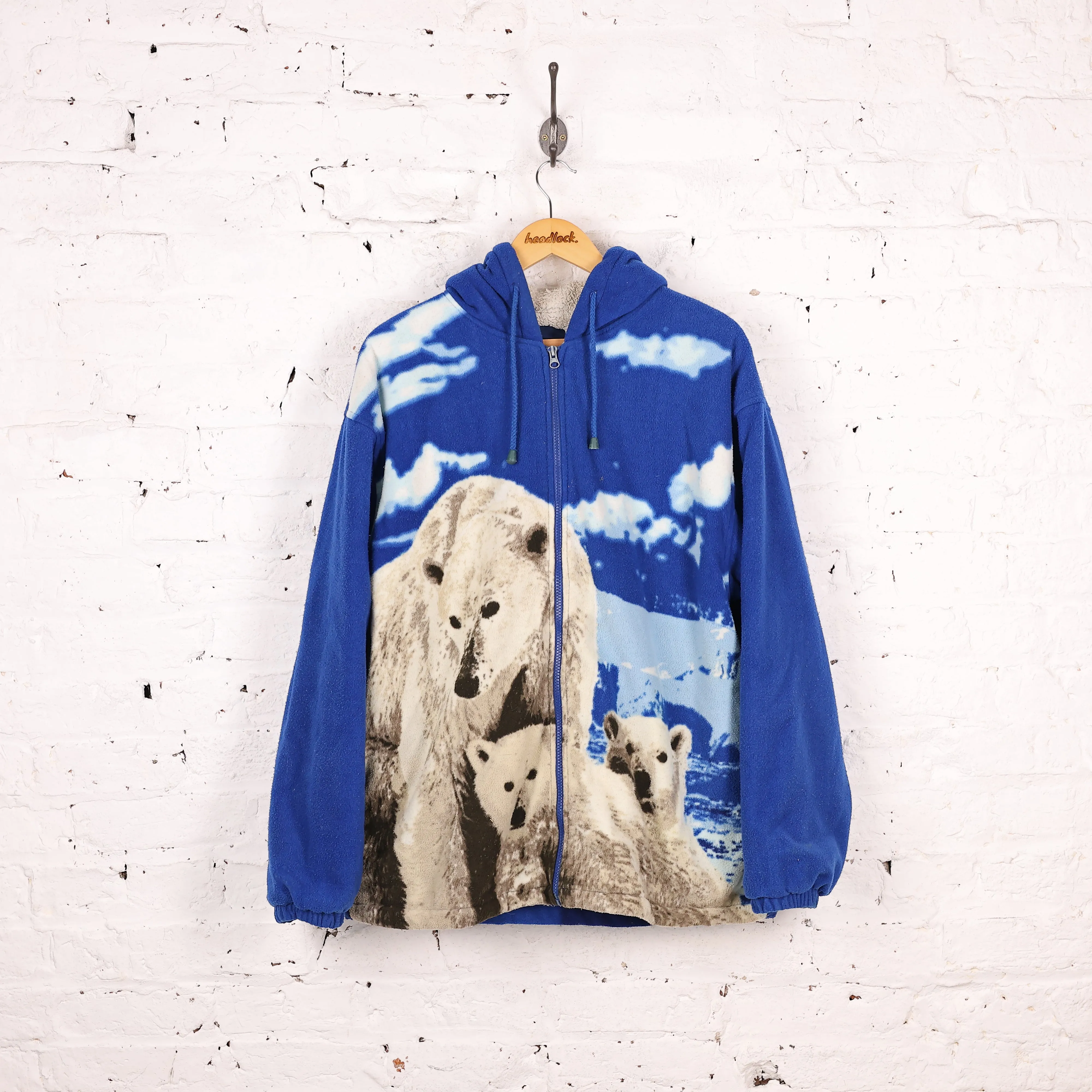 Polar Bears Hooded Fleece - Blue - L